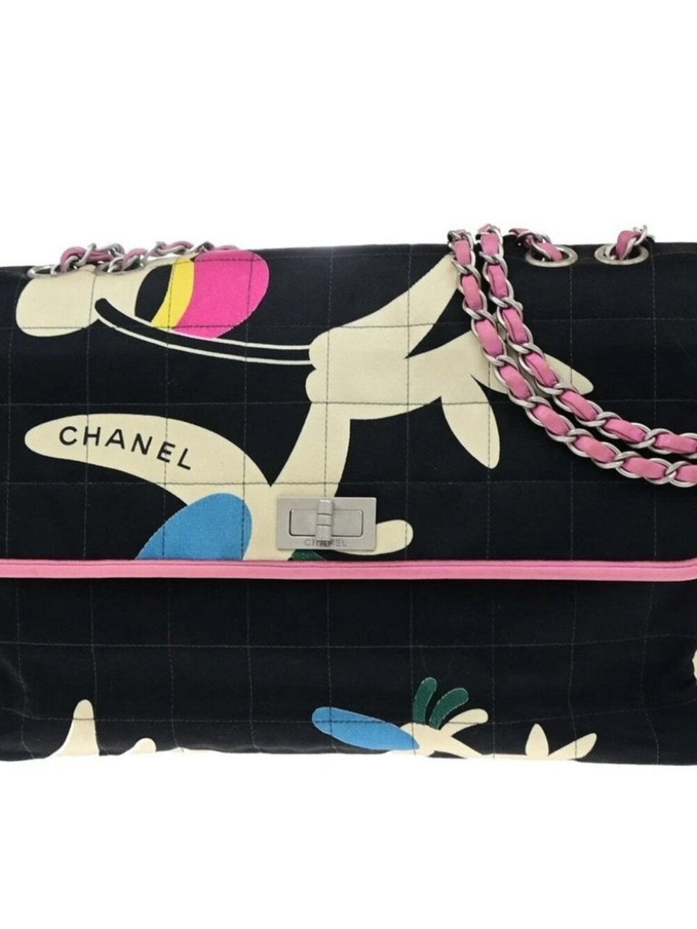 CHANEL CC Logo 2.55 Reissue Chocolate Bar Shoulder Bag Canvas Black